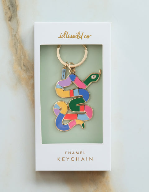 Rainbow Snake Enamel Keychain