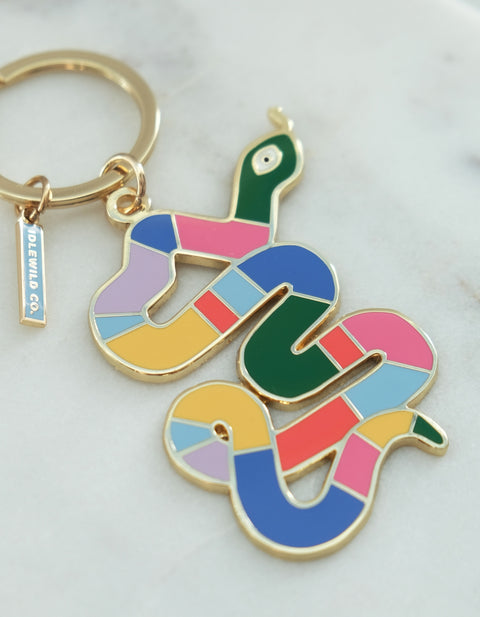 Rainbow Snake Enamel Keychain