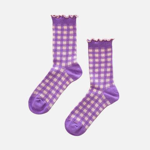 Lavender Gingham Frilly Socks