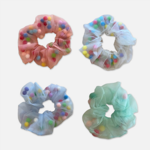 Pom Pom Organza Scrunchies