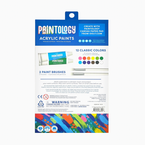 Paintology Acrylic Paints + 2 Brushes - Classic Colors