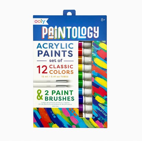 Paintology Acrylic Paints + 2 Brushes - Classic Colors